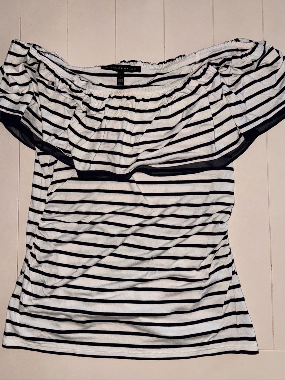 Striped Off-Shoulder Womens Top - Navy & White Stripe